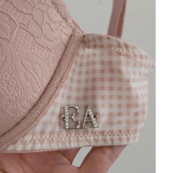 Emporio Armani Padded Push-Up Floral Lace Gingham Bra Tan 34B - Picture 7 of 11